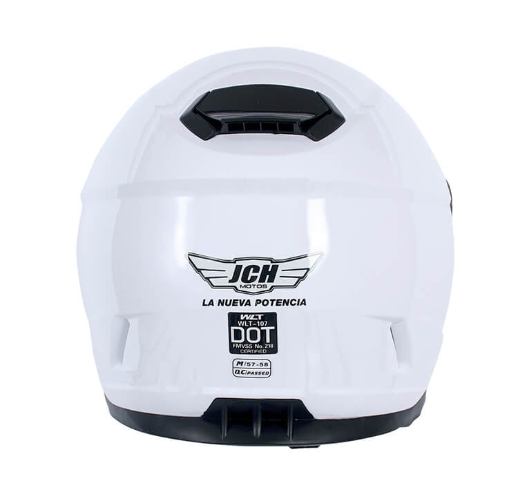 Vista trasera de CASCO INTEGRAL JCH MOTOS BLANCO